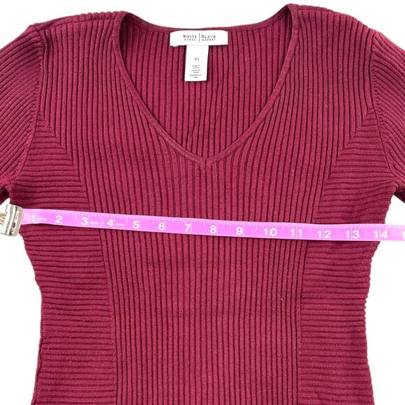 White House Black Market Burgundy V Neck Ribbed Sweater - Picture 9 of 10